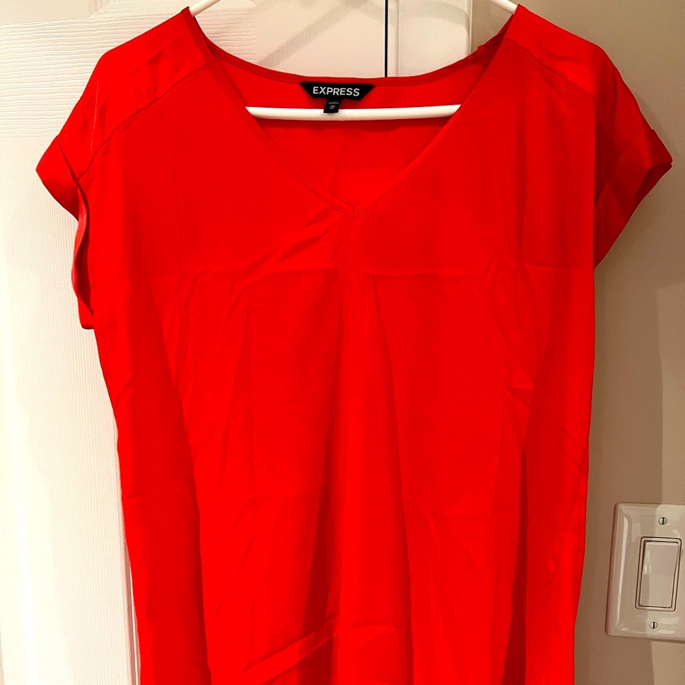 Express Medium Work/Dress Shirt Short Sleeve Red VNeck